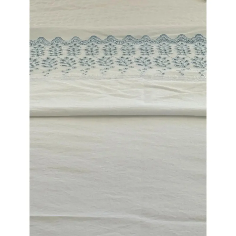 Rachel Ashwell Shabby Chic Queen Flat Sheet Blue Eyelet Lace Cotton Cottage
